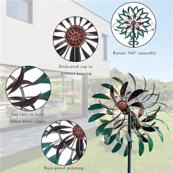Stargarden Metal Wind Spinner,Two-Way Wind Sculptures,360 Degrees Kinetic Wind - Picture 2 of 7